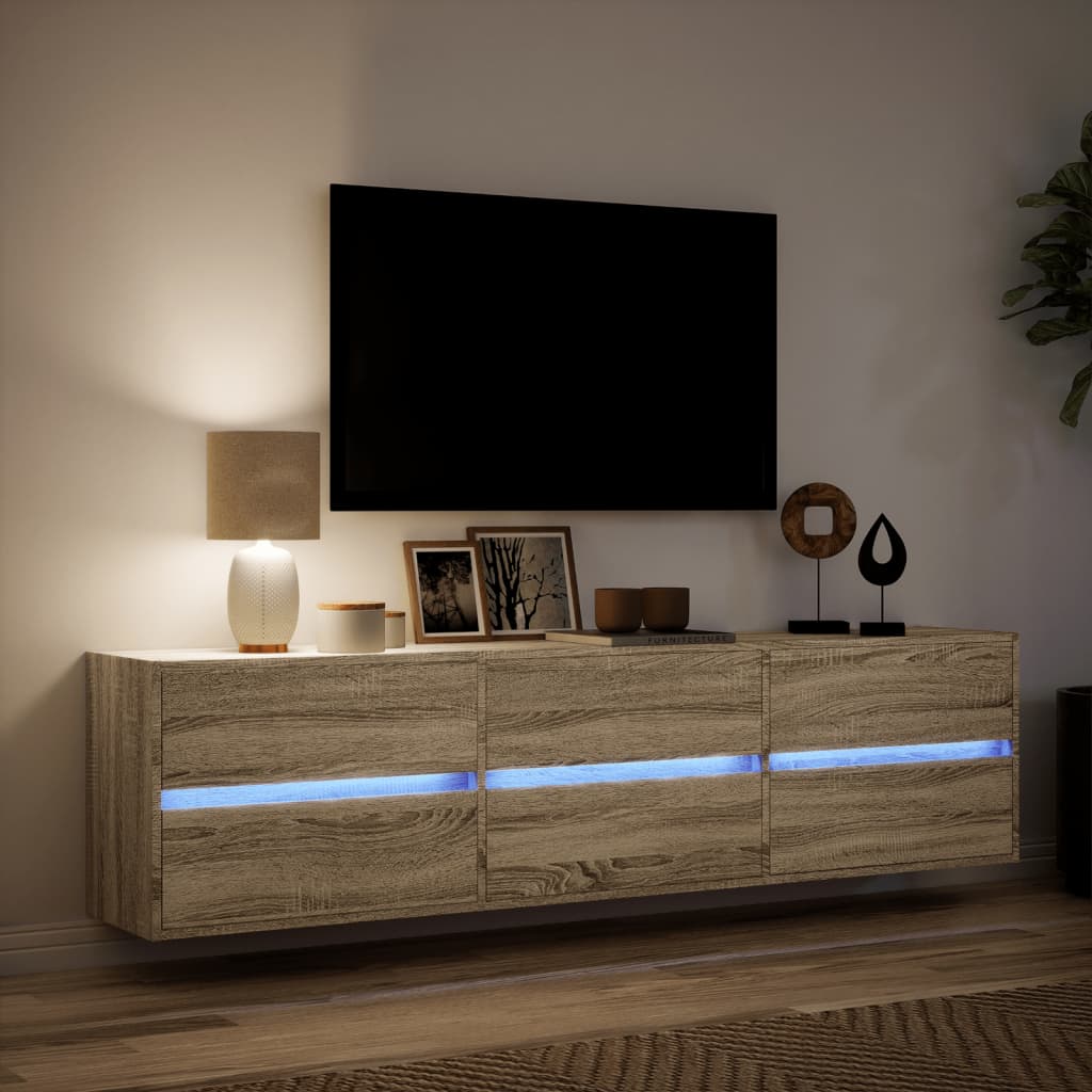 Meuble TV mural avec LED chêne sonoma 180x31x45 cm - XIOS