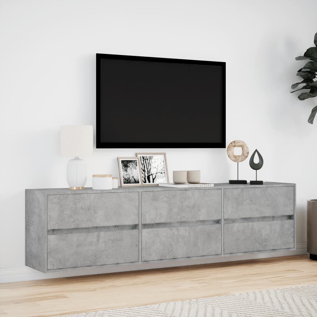 Meuble TV mural avec LED gris béton 180x31x45 cm - XIOS