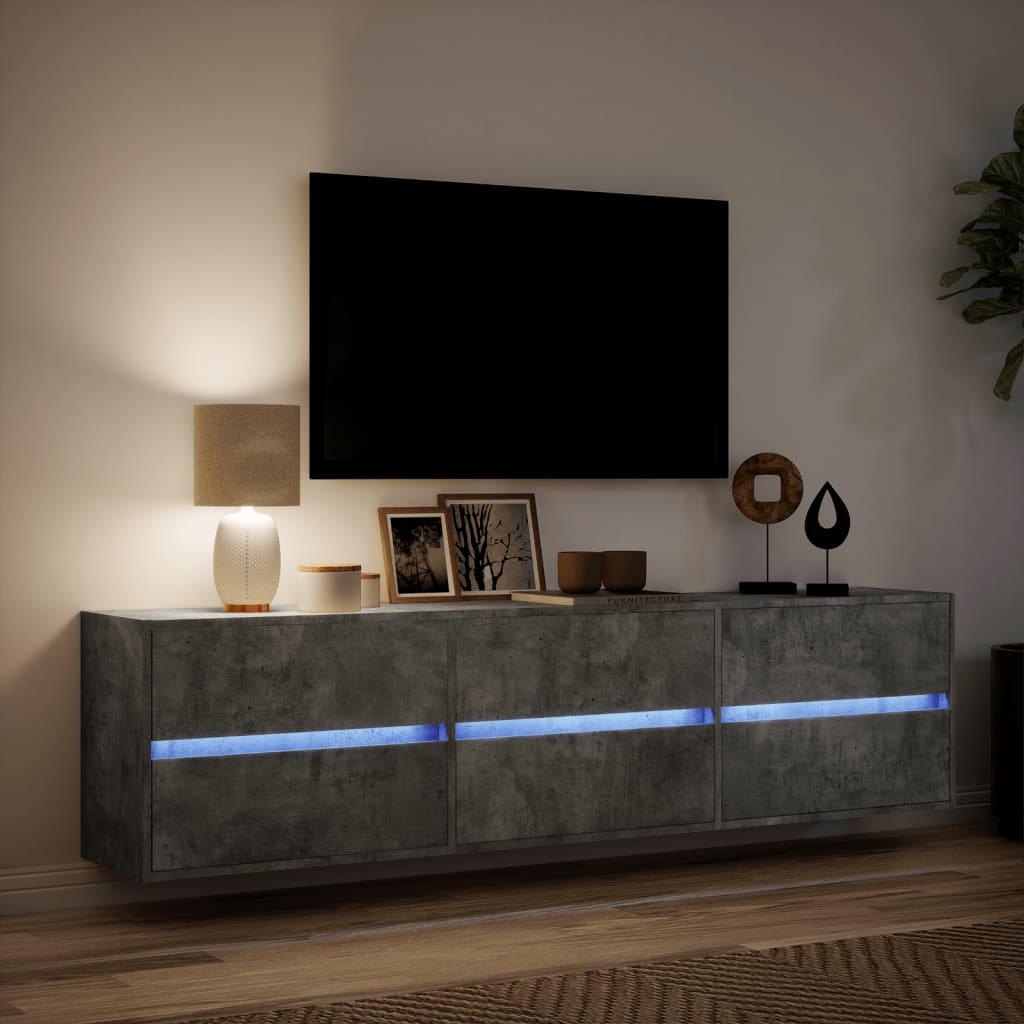 Meuble TV mural avec LED gris béton 180x31x45 cm - XIOS