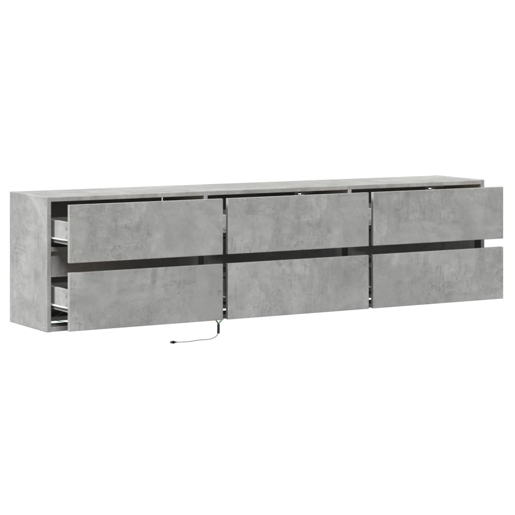 Meuble TV mural avec LED gris béton 180x31x45 cm - XIOS
