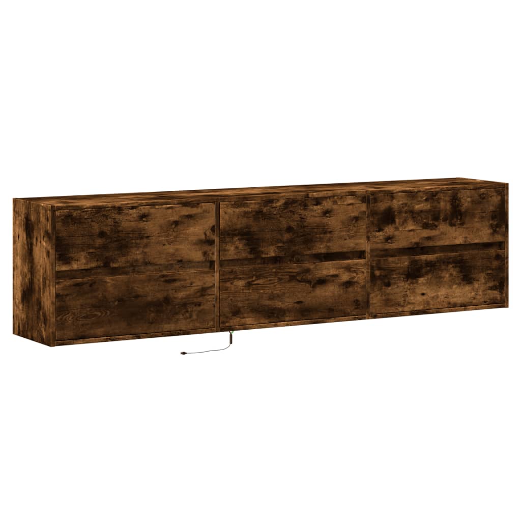 Meuble TV mural avec LED chêne fumé 180x31x45 cm - XIOS