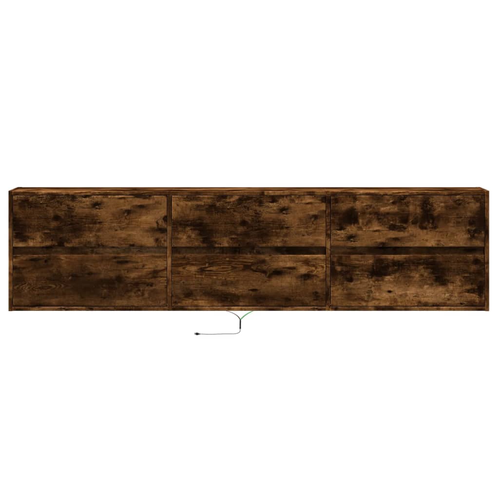 Meuble TV mural avec LED chêne fumé 180x31x45 cm - XIOS