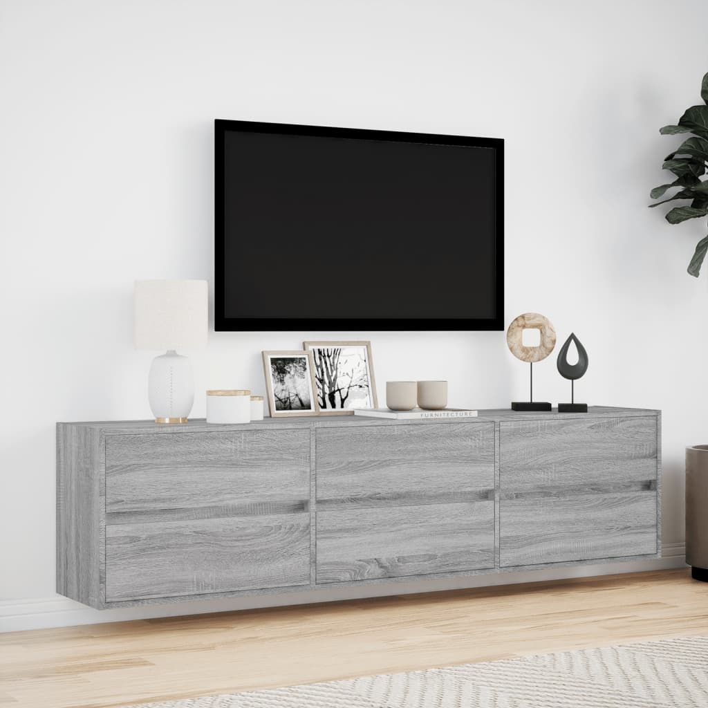 Meuble TV mural avec LED sonoma gris 180x31x45 cm - XIOS