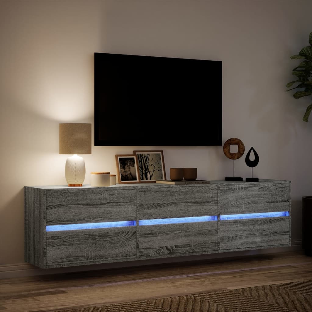 Meuble TV mural avec LED sonoma gris 180x31x45 cm - XIOS