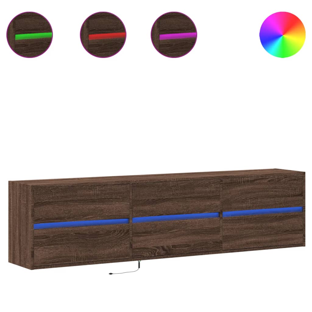 Meuble TV mural avec LED chêne marron 180x31x45 cm - XIOS