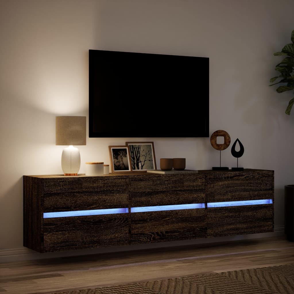 Meuble TV mural avec LED chêne marron 180x31x45 cm - XIOS