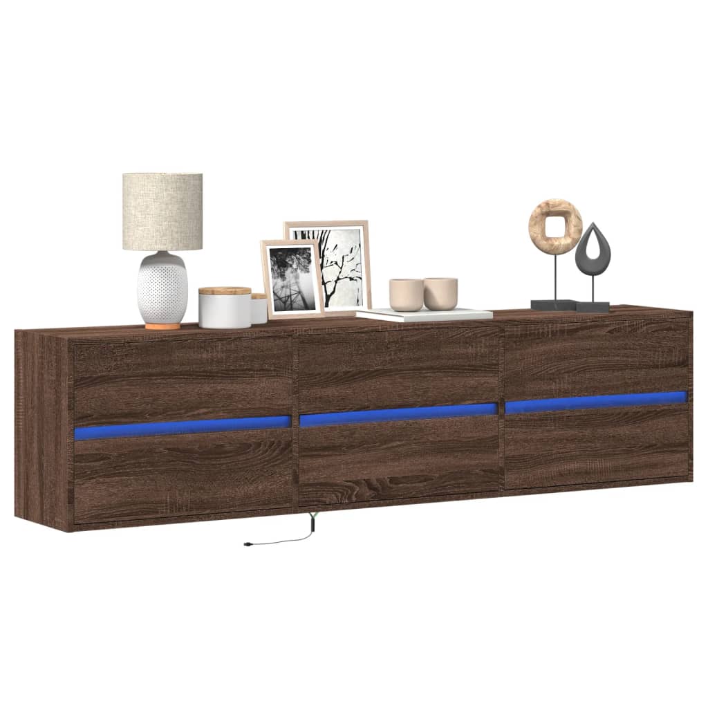 Meuble TV mural avec LED chêne marron 180x31x45 cm - XIOS