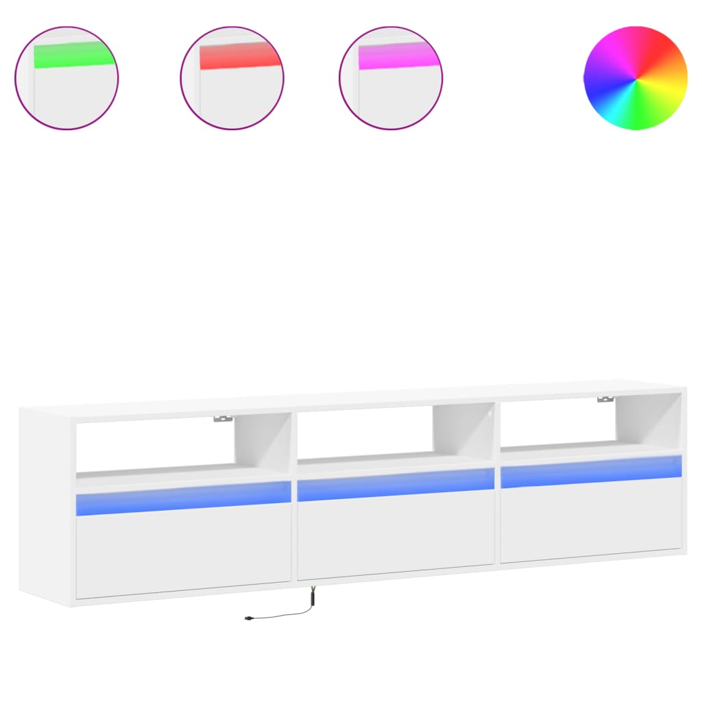 Meuble TV mural avec LED blanc 180x31x45 cm - XIOS