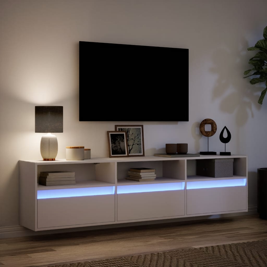 Meuble TV mural avec LED blanc 180x31x45 cm - XIOS