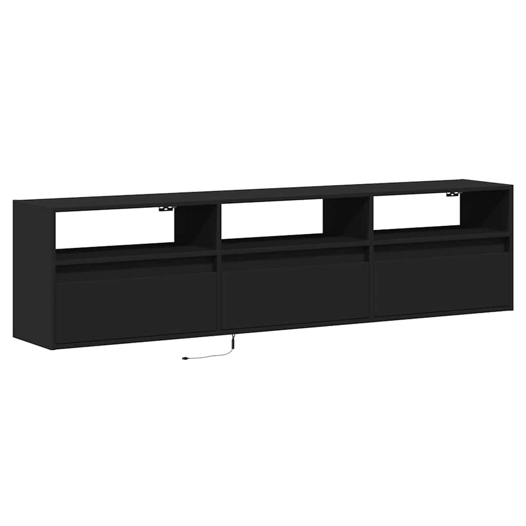 Meuble TV mural avec éclairage LED noir 180 x 31 x 45 cm - XIOS