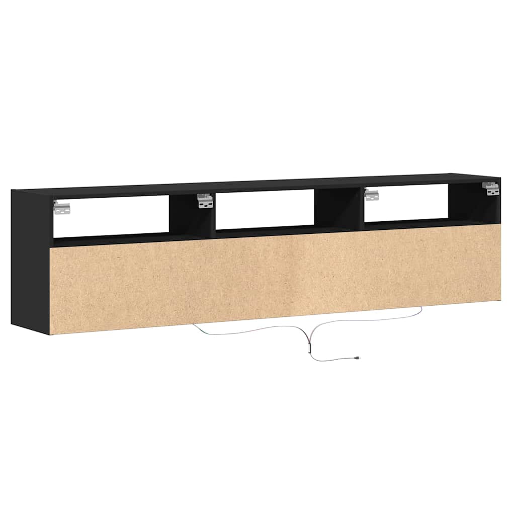 Meuble TV mural avec éclairage LED noir 180 x 31 x 45 cm - XIOS