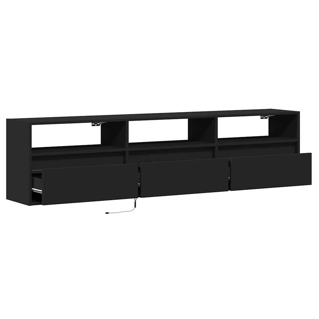 Meuble TV mural avec éclairage LED noir 180 x 31 x 45 cm - XIOS