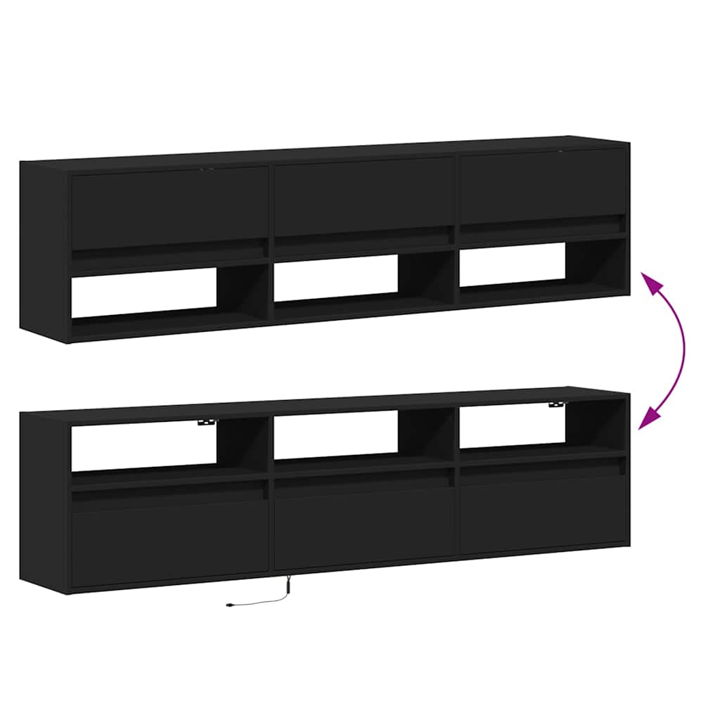 Meuble TV mural avec éclairage LED noir 180 x 31 x 45 cm - XIOS