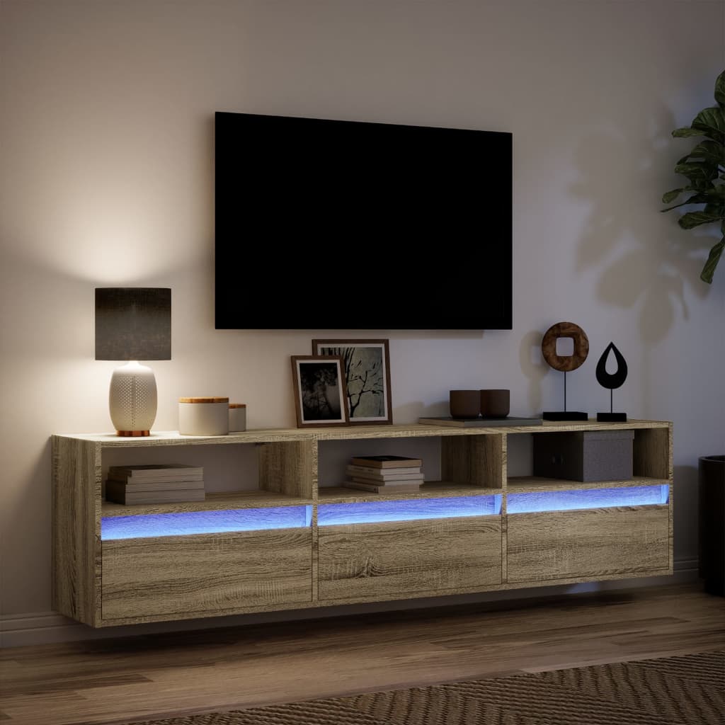 Meuble TV mural avec LED chêne sonoma 180x31x45 cm - XIOS
