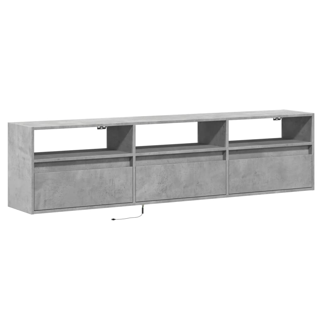 Meuble TV mural avec LED gris béton 180x31x45 cm - XIOS