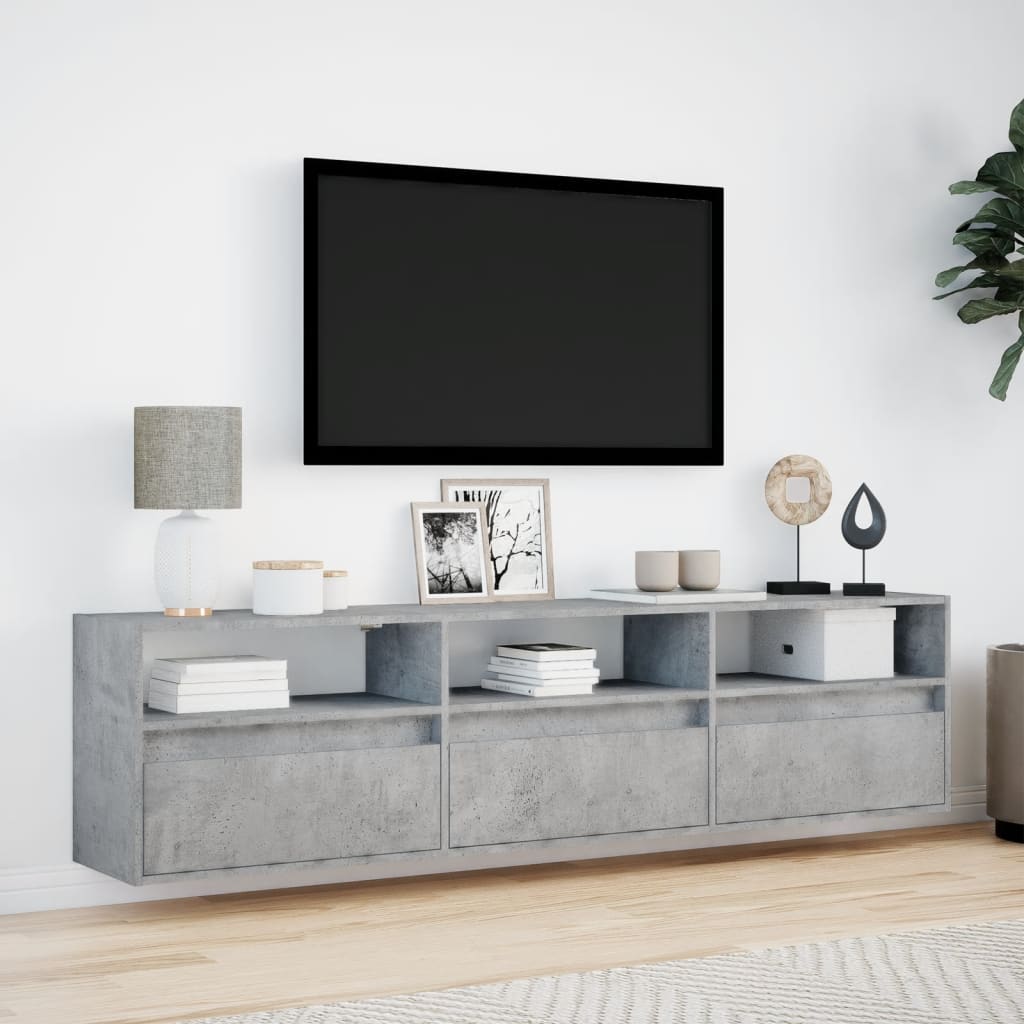 Meuble TV mural avec LED gris béton 180x31x45 cm - XIOS