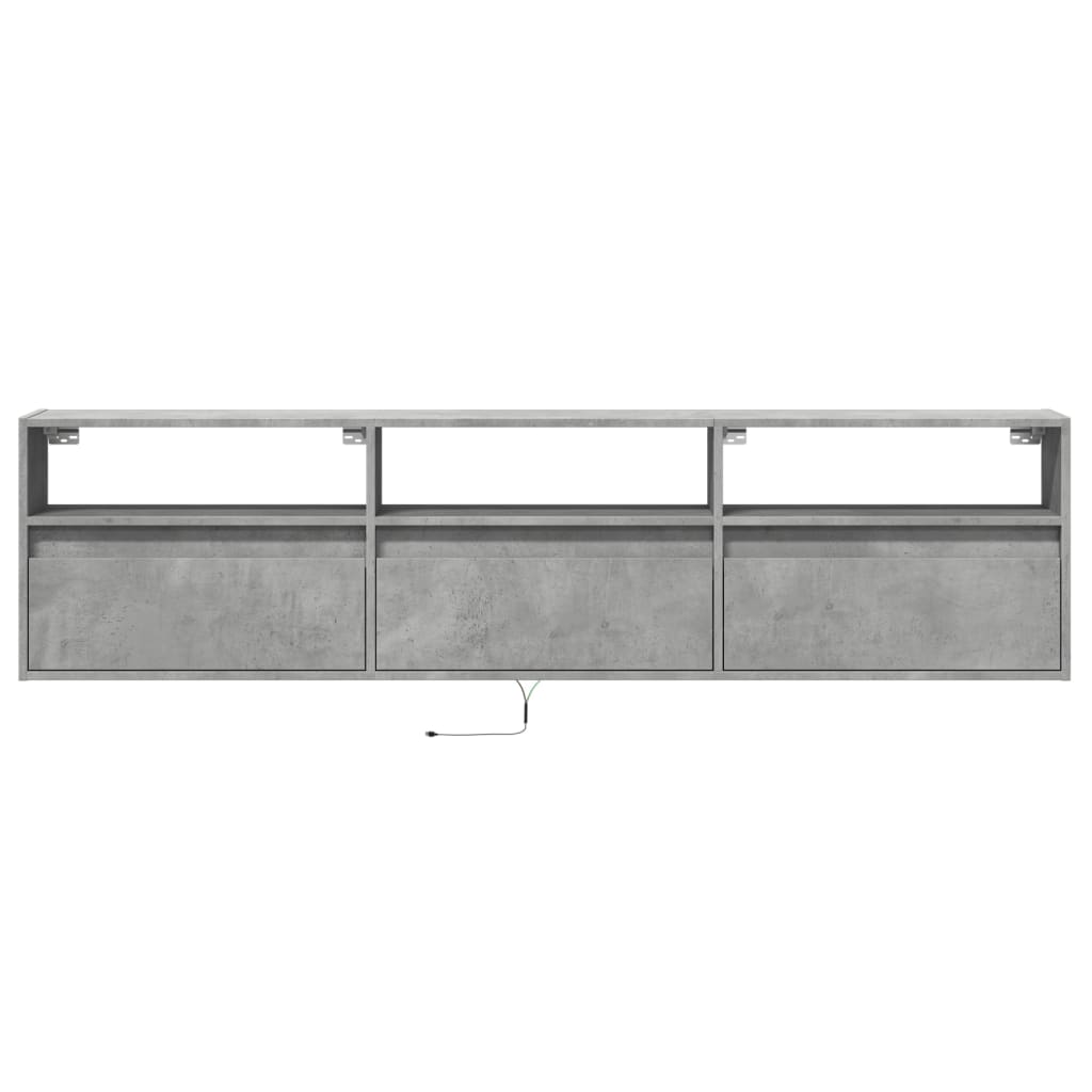 Meuble TV mural avec LED gris béton 180x31x45 cm - XIOS