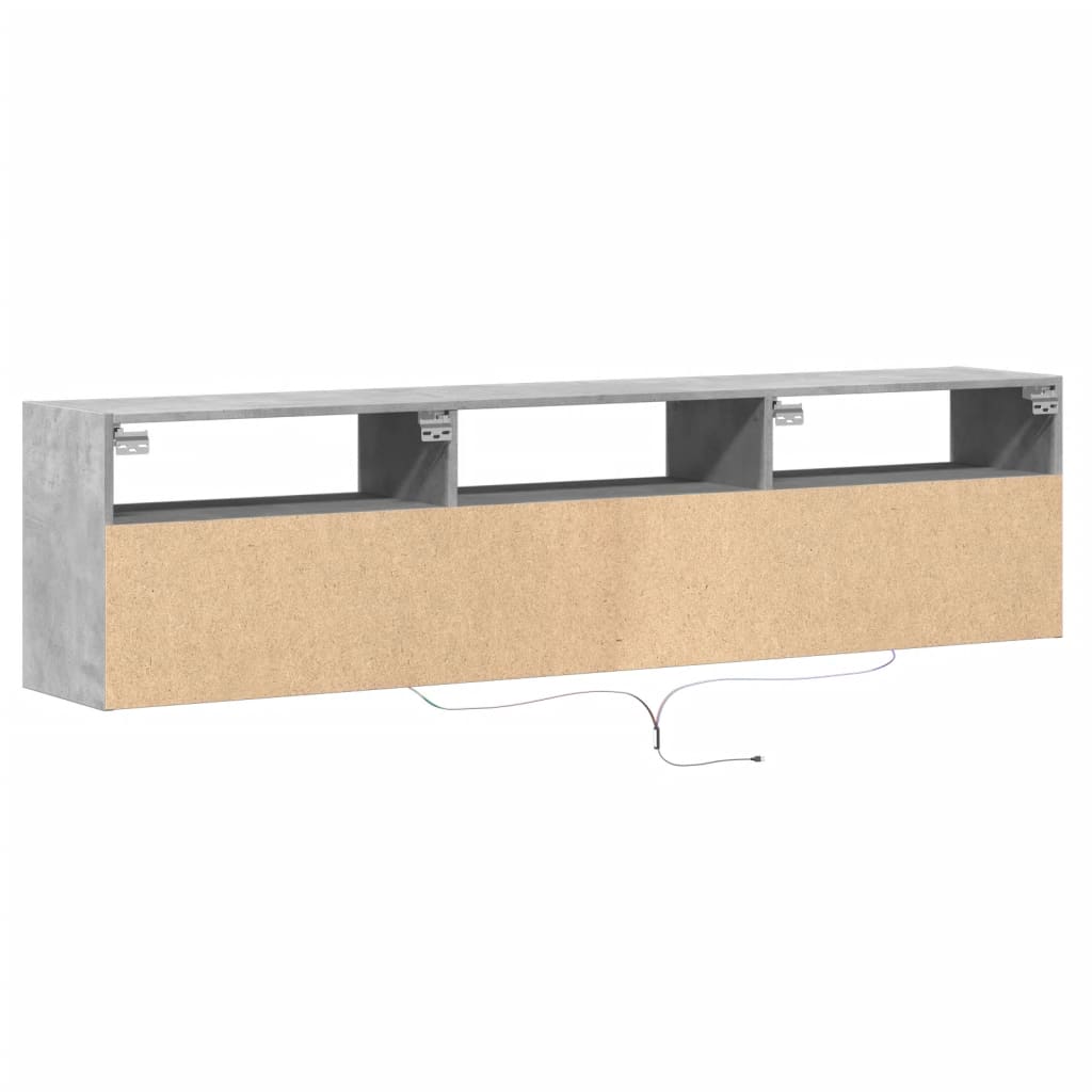 Meuble TV mural avec LED gris béton 180x31x45 cm - XIOS