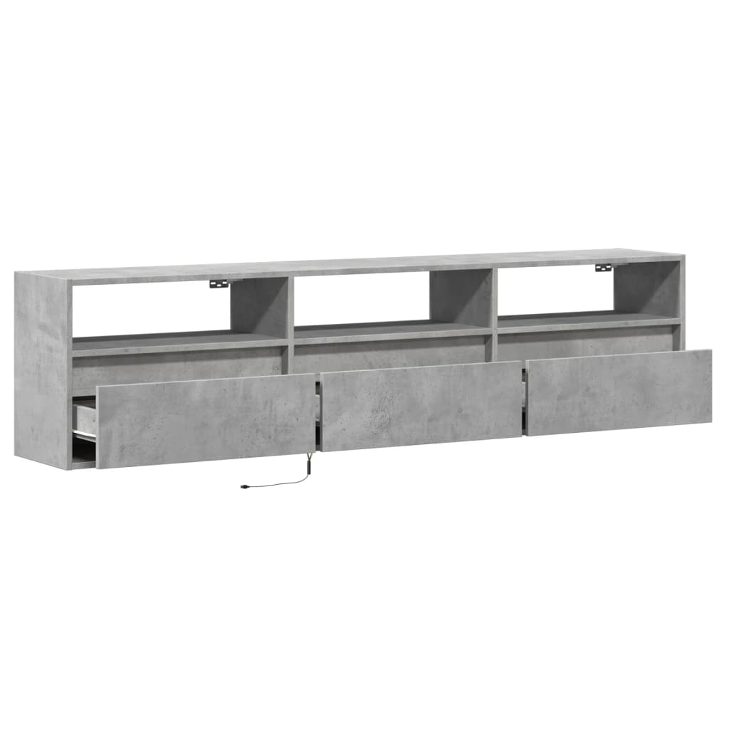 Meuble TV mural avec LED gris béton 180x31x45 cm - XIOS