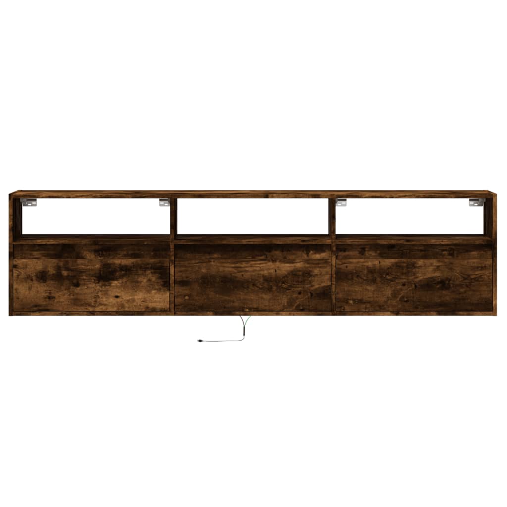 Meuble TV mural avec LED chêne fumé 180x31x45 cm - XIOS