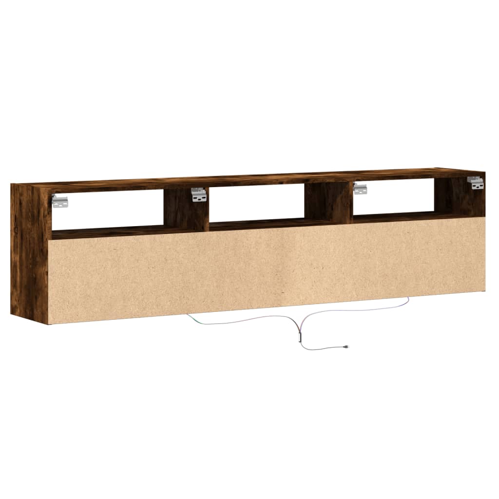 Meuble TV mural avec LED chêne fumé 180x31x45 cm - XIOS
