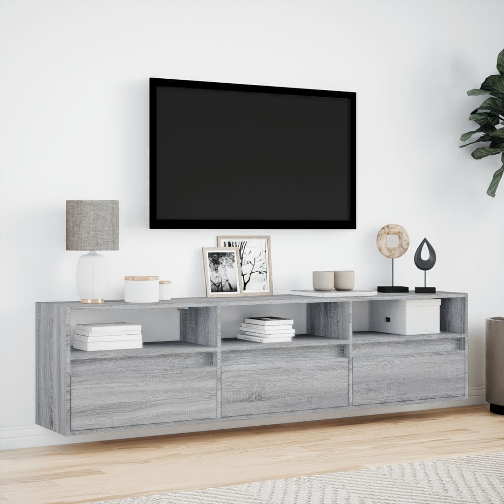 Meuble TV mural avec LED sonoma gris 180x31x45 cm - XIOS