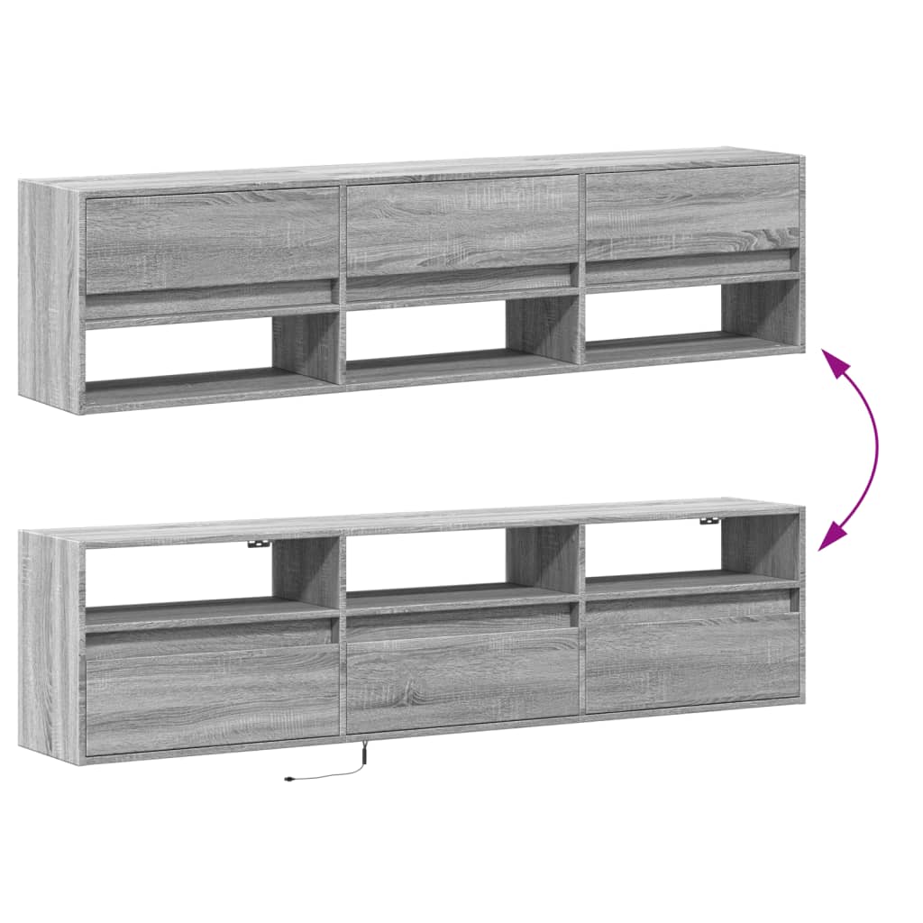 Meuble TV mural avec LED sonoma gris 180x31x45 cm - XIOS