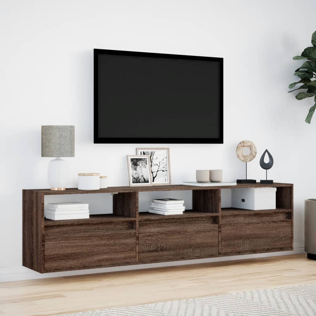 Meuble TV mural avec LED chêne marron 180x31x45 cm - XIOS