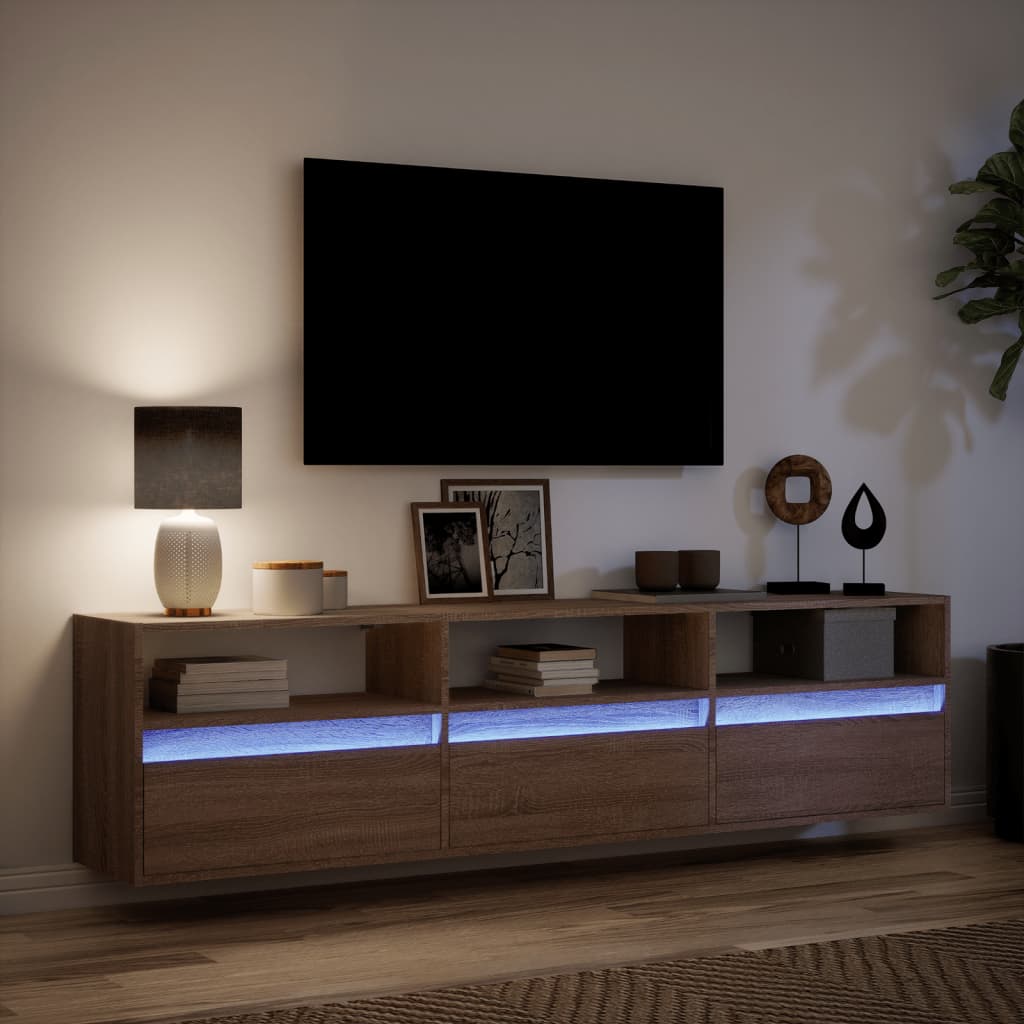 Meuble TV mural avec LED chêne marron 180x31x45 cm - XIOS
