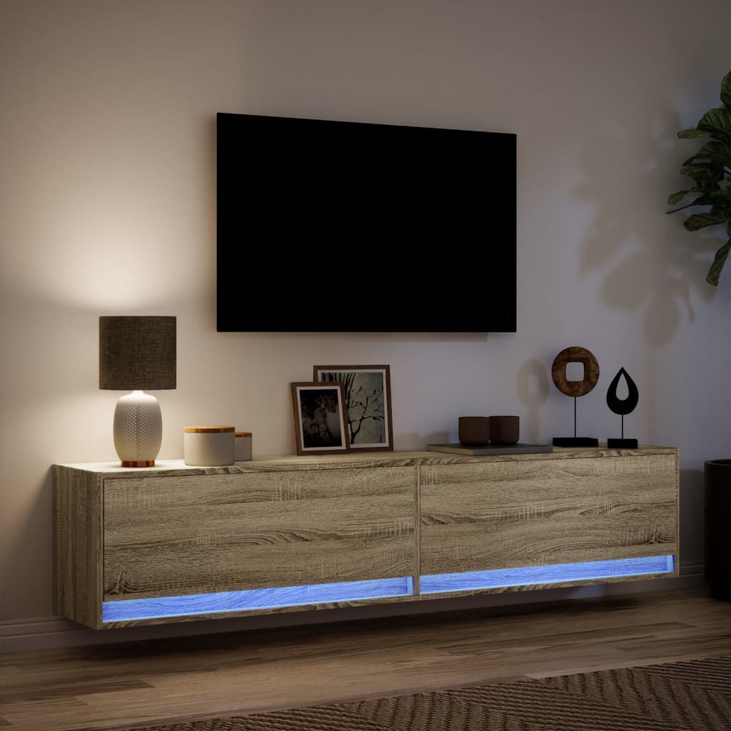 Meuble TV mural avec LED chêne sonoma 180x31x38 cm - XIOS