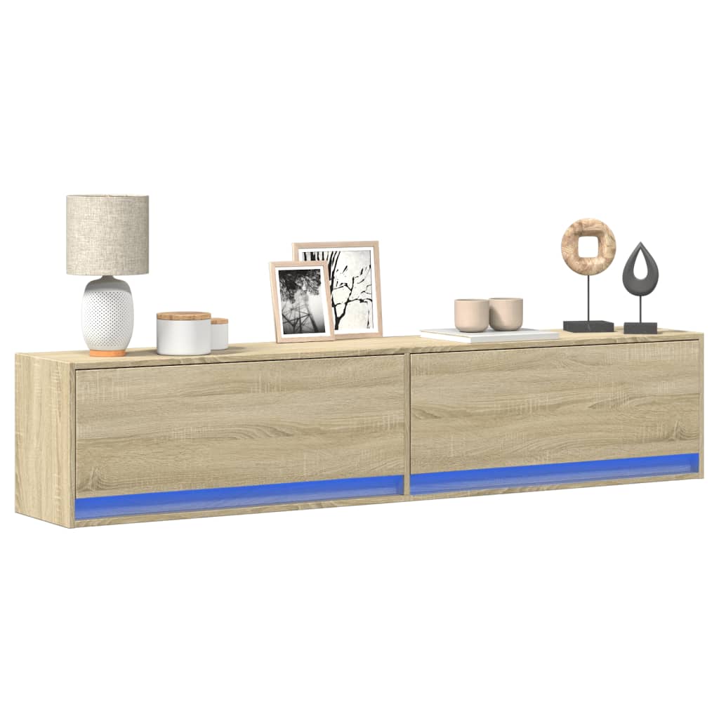 Meuble TV mural avec LED chêne sonoma 180x31x38 cm - XIOS