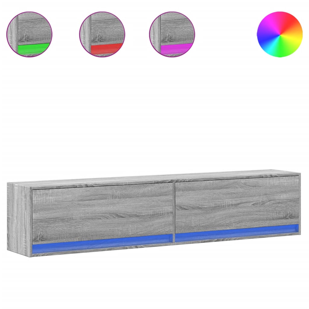 Meuble TV mural avec LED sonoma gris 180x31x38 cm - XIOS