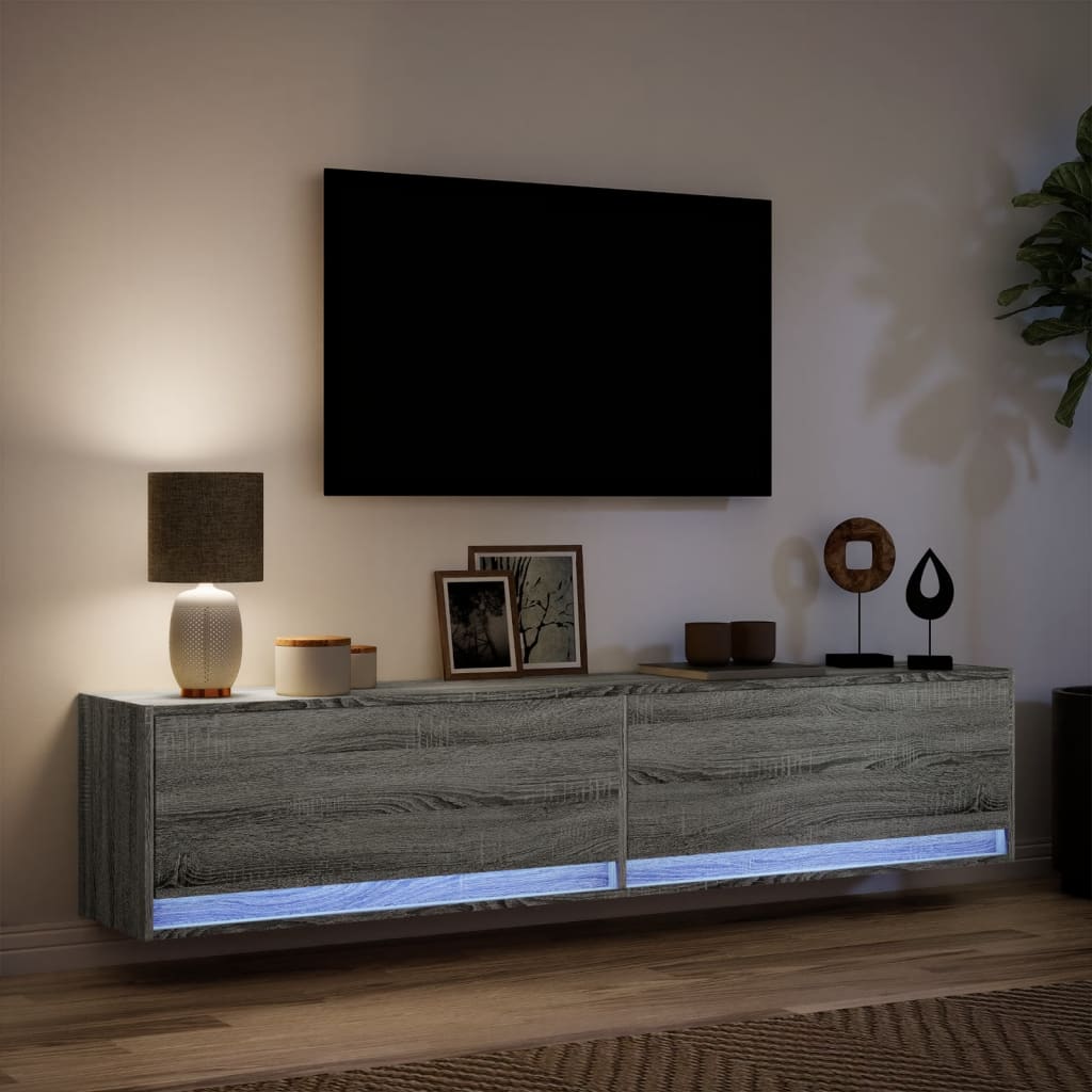Meuble TV mural avec LED sonoma gris 180x31x38 cm - XIOS