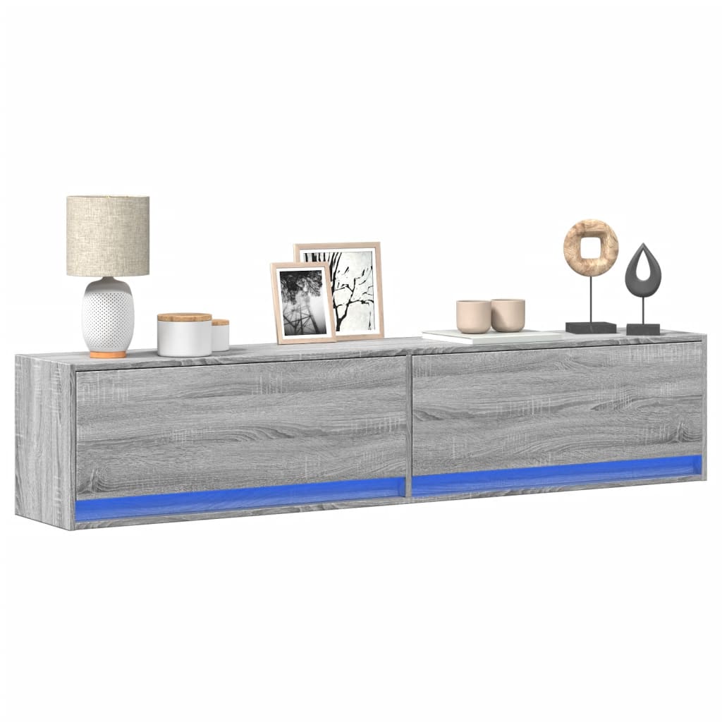 Meuble TV mural avec LED sonoma gris 180x31x38 cm - XIOS