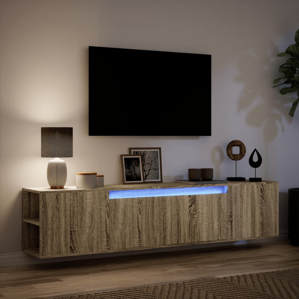 Meuble TV mural avec LED chêne sonoma 180x31x39,5 cm - XIOS