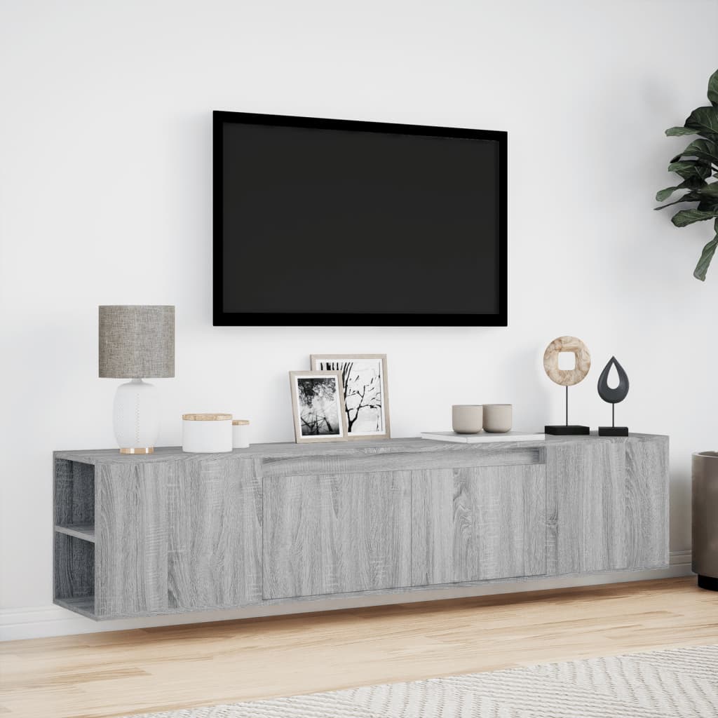 Meuble TV mural avec LED sonoma gris 180x31x39,5 cm - XIOS