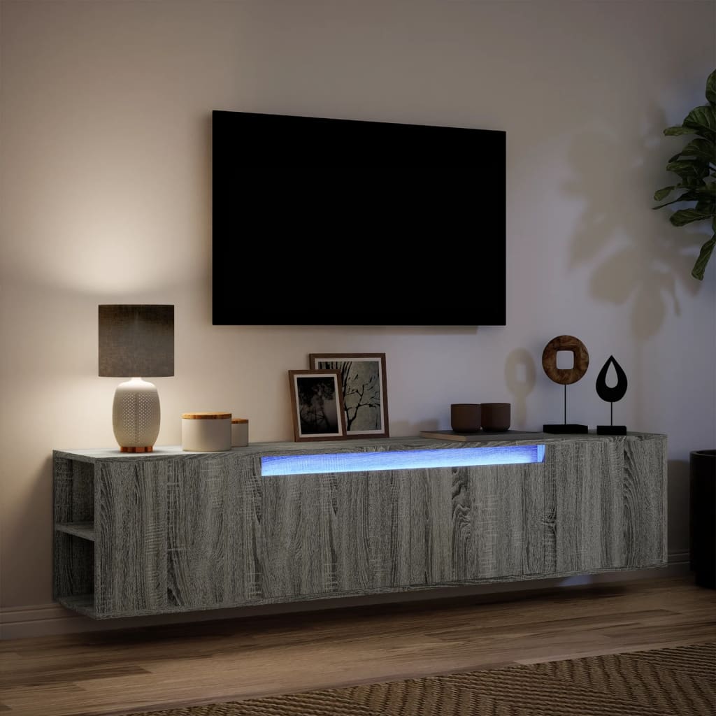 Meuble TV mural avec LED sonoma gris 180x31x39,5 cm - XIOS