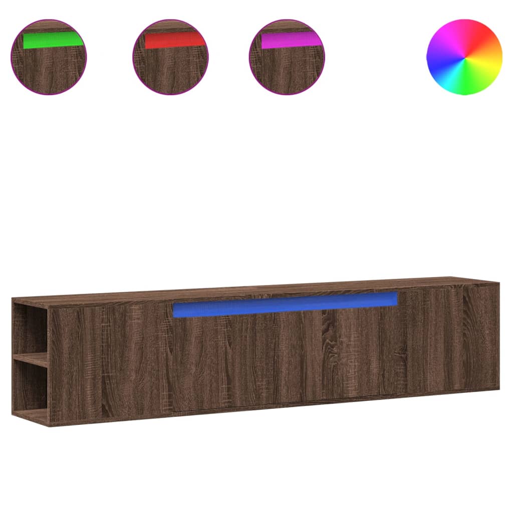 Meuble TV mural avec LED chêne marron 180x31x39,5 cm - XIOS