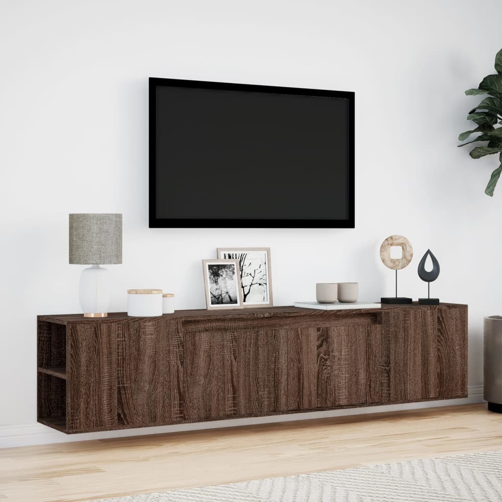 Meuble TV mural avec LED chêne marron 180x31x39,5 cm - XIOS