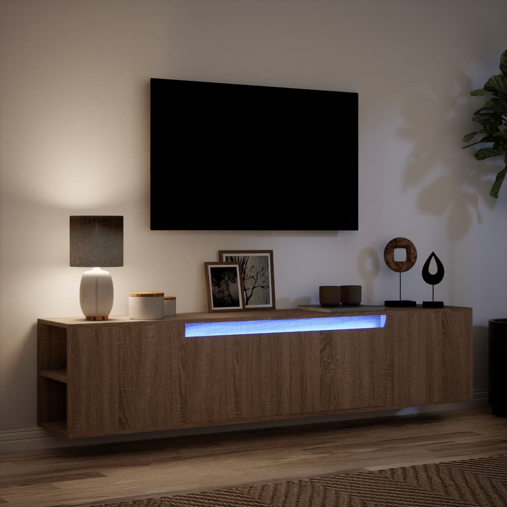 Meuble TV mural avec LED chêne marron 180x31x39,5 cm - XIOS