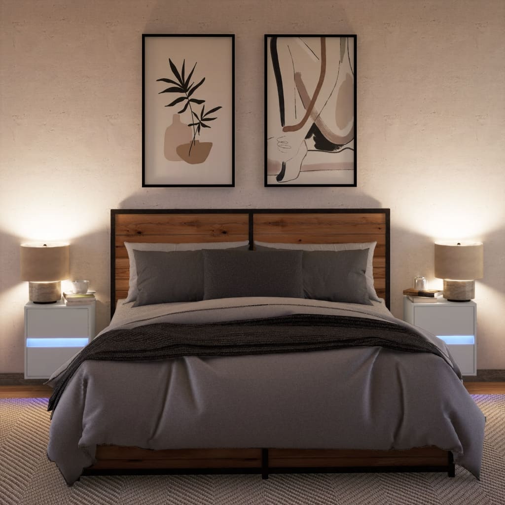 Tables de chevet murales avec lumières LED 2 pcs blanc - XIOS