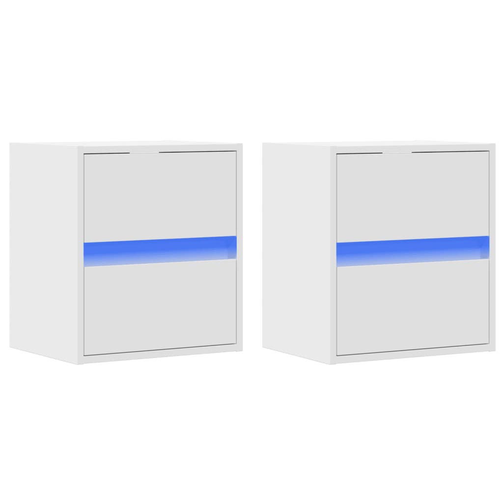 Tables de chevet murales avec lumières LED 2 pcs blanc - XIOS