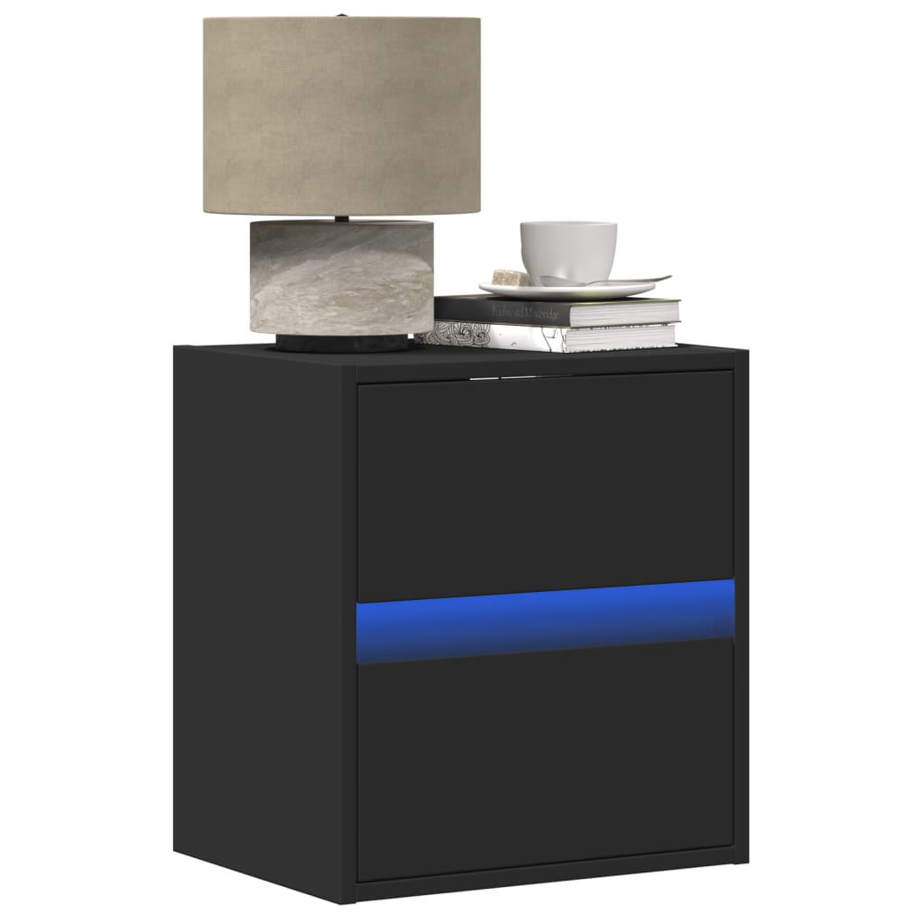 Tables de chevet murales avec lumières LED 2 pcs noir - XIOS