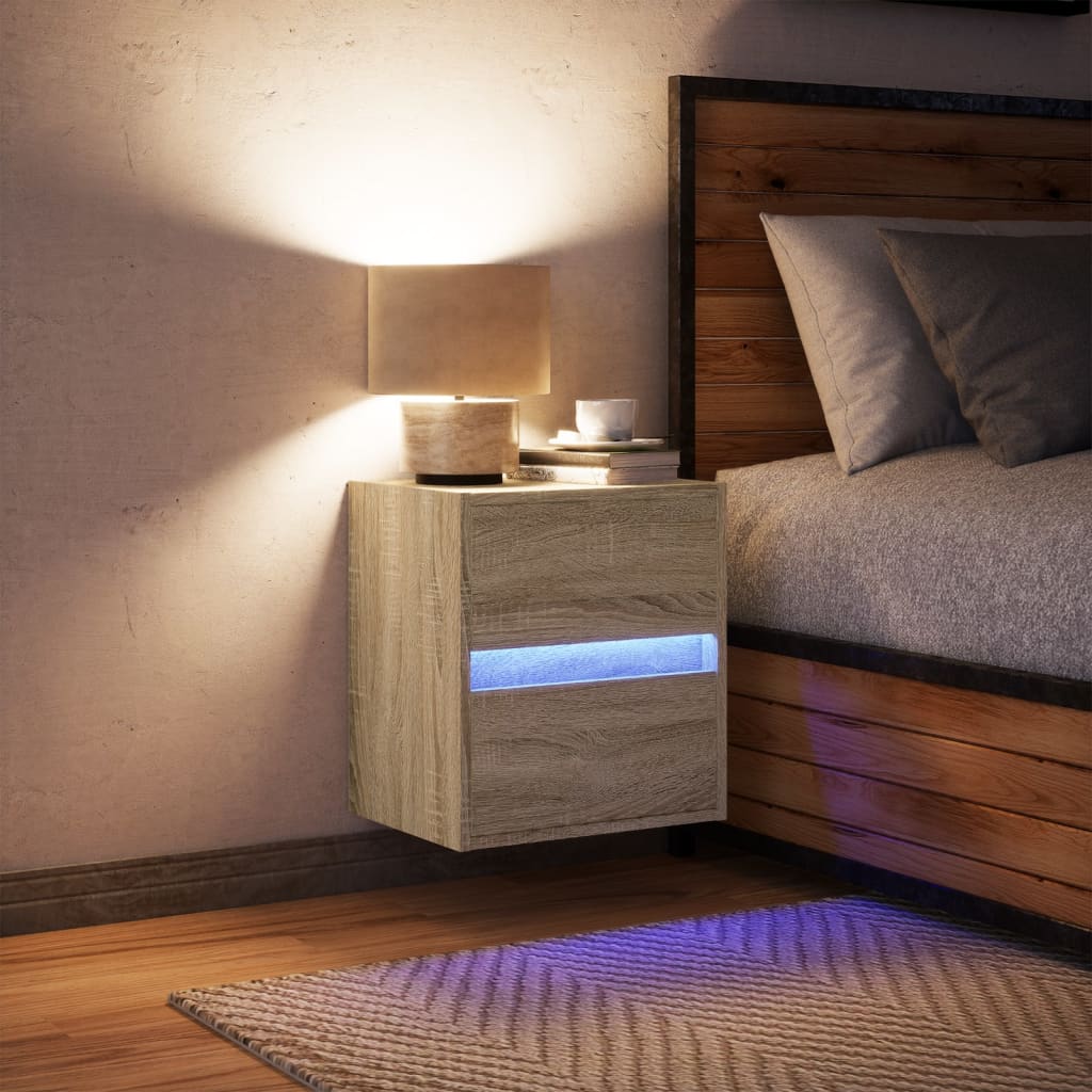 Table de chevet murale avec lumières LED chêne sonoma - XIOS