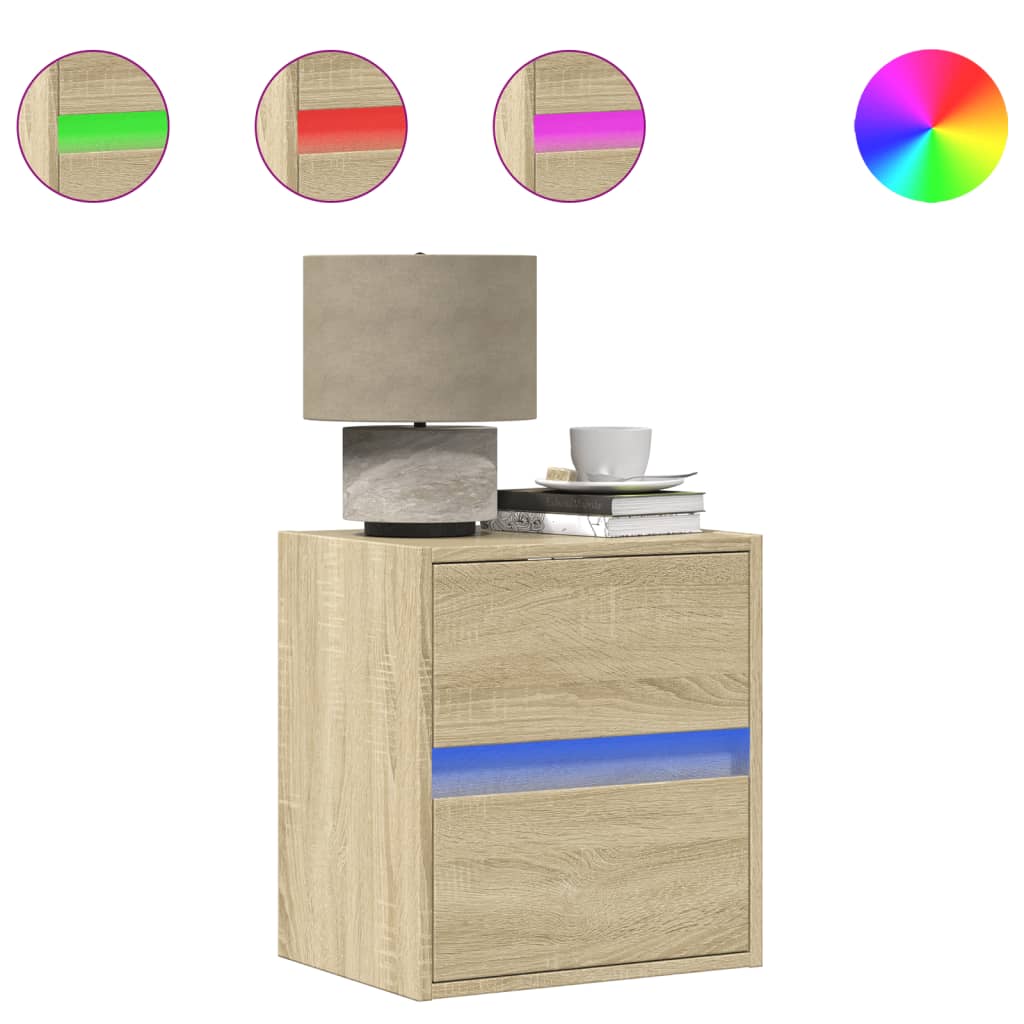Tables de chevet murales avec lumières LED 2 pcs chêne sonoma - XIOS