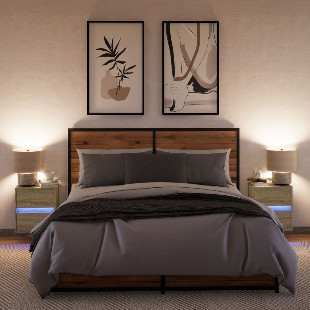 Tables de chevet murales avec lumières LED 2 pcs chêne sonoma - XIOS
