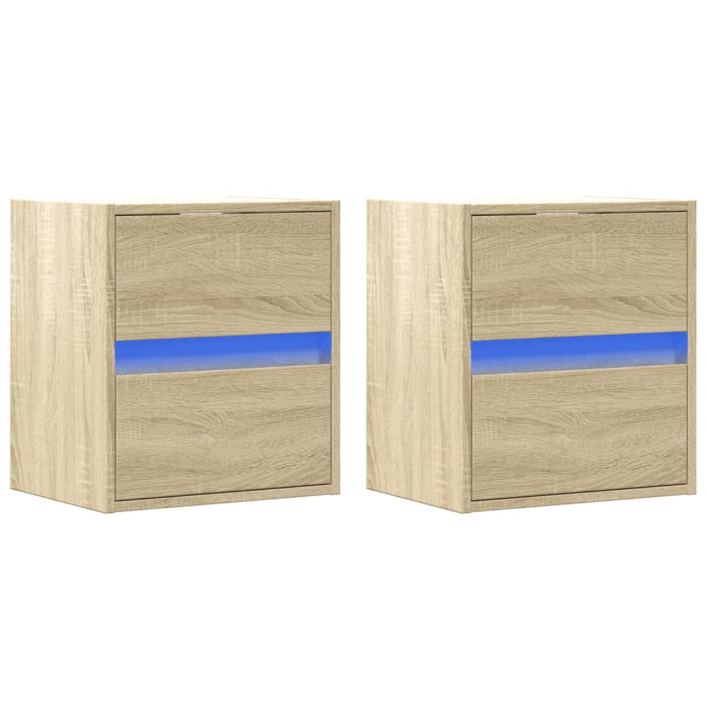 Tables de chevet murales avec lumières LED 2 pcs chêne sonoma - XIOS