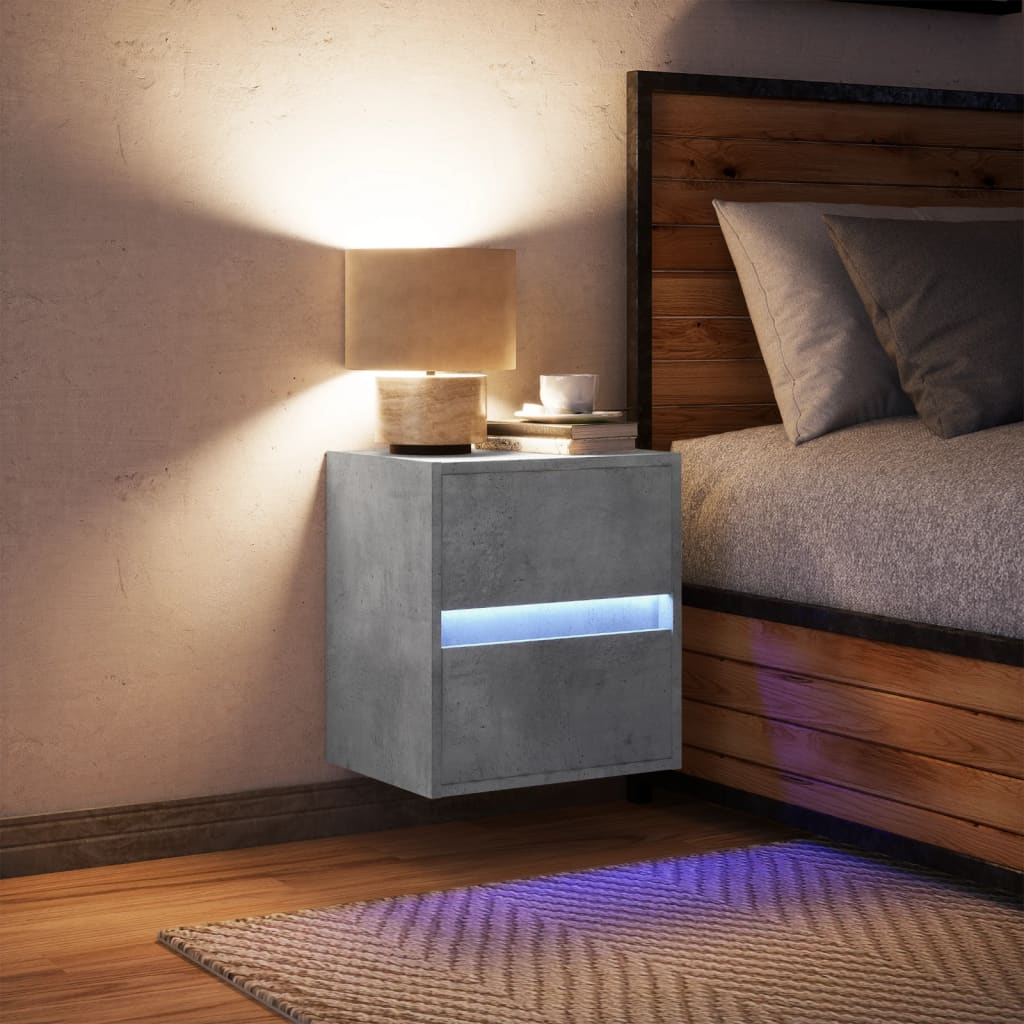 Table de chevet murale avec lumières LED gris béton - XIOS