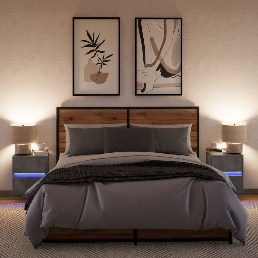 Tables de chevet murales avec lumières LED 2 pcs gris béton - XIOS
