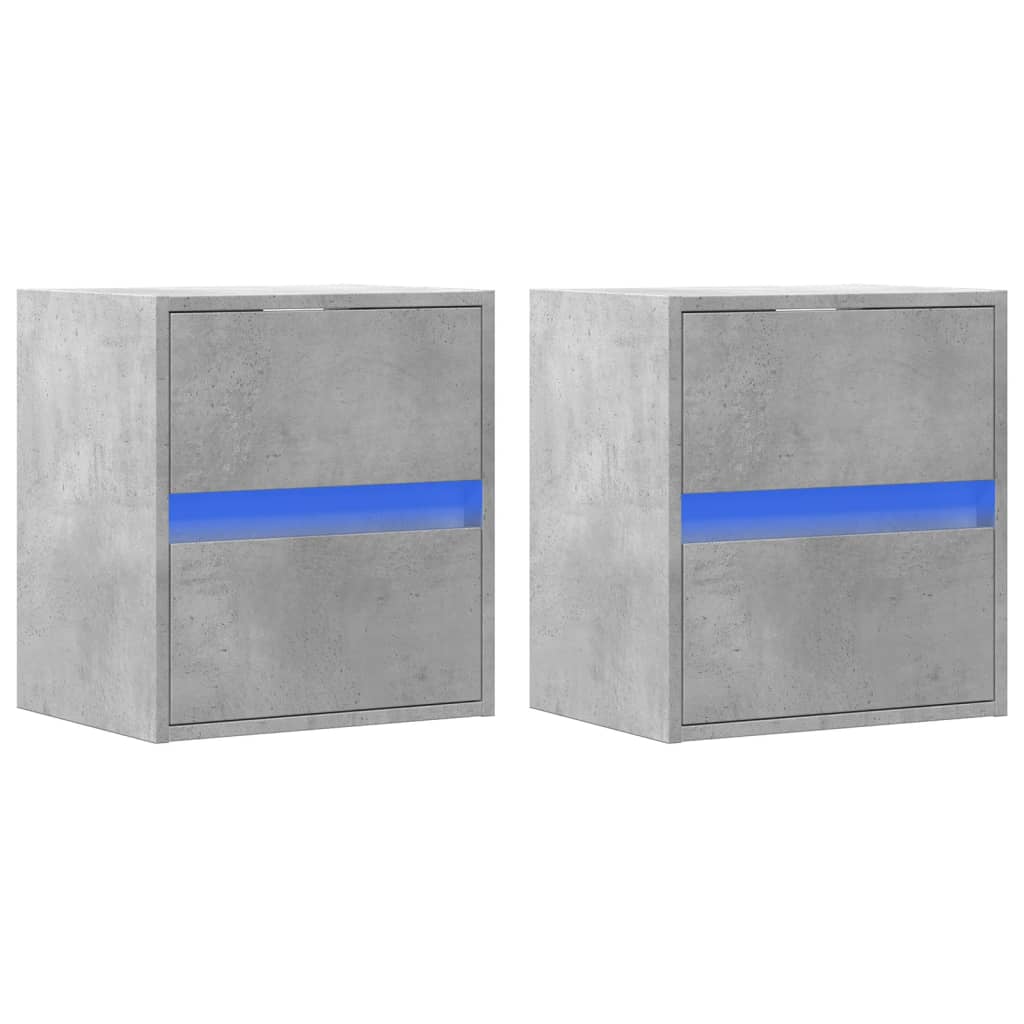 Tables de chevet murales avec lumières LED 2 pcs gris béton - XIOS
